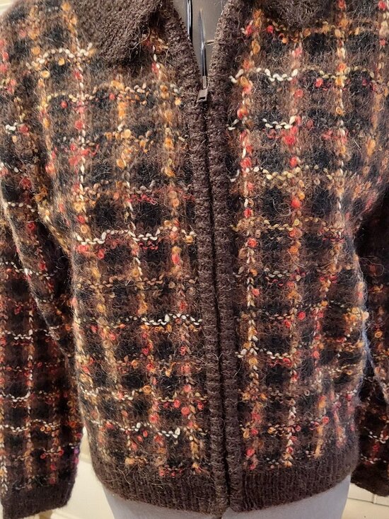 Fall Colors Plaid & Collared Zip Cardigan by Dressbarn Size S - Picture 2 of 5